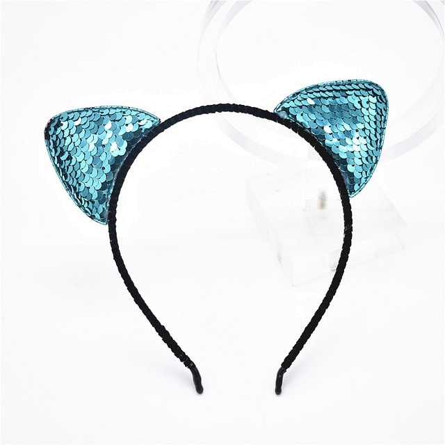 Haarband voor meisje kat pailletten blauw