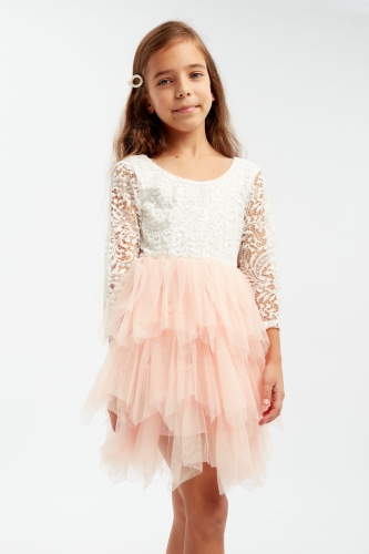 Feestjurk kind Angel lange mouw roze