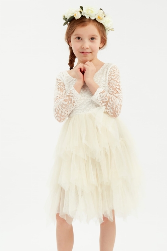 Feestjurk kind Angel lange mouw beige