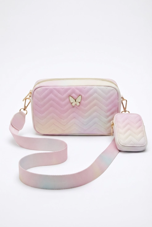 roze elegante meisjes tas met vlinder, gewatteerde stof, Communie accessoire, zoyafashion.be