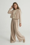 elegante meisjes set Emi beige, top met tule mouwen en rok, Vormsel feestkleding, zoyafashion.be